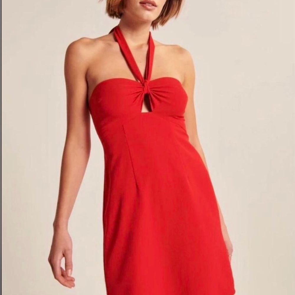 NWT Abercrombie keyhole Strapless Red Halter Detail Dress XXSP